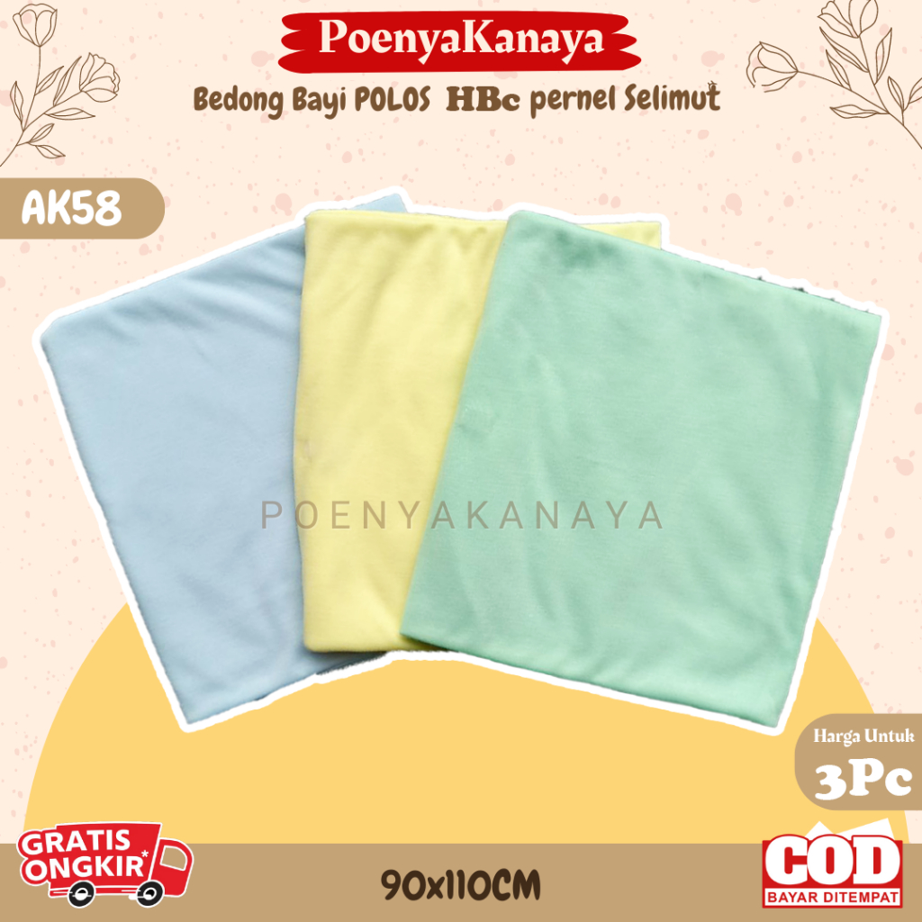 3pcs Bedong Bayi POLOS HBc pernel Selimut SNI 90X110CM AK58