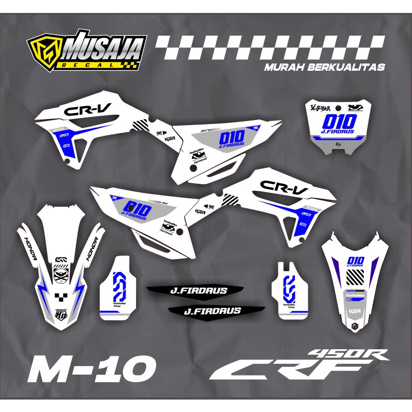 Decal CRF 450 Hrv Putih kombinasi biru simple fullbody - dekal crf 450r full body
