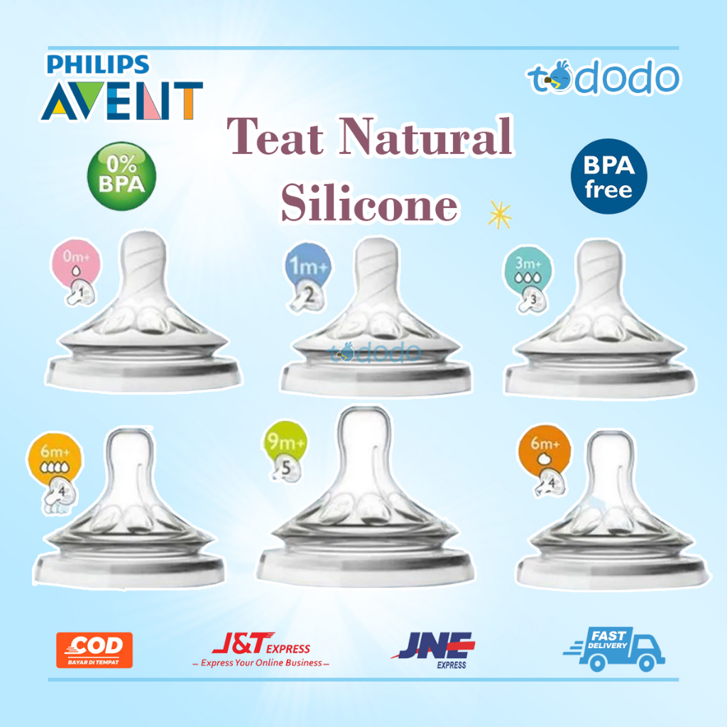 Nipple Dot Botol Susu Bayi Avent Natural Teat Slow Flow 1M+ Isi 2pcs SCF652/23