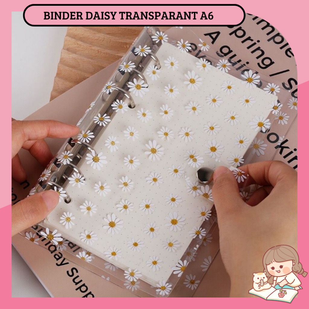 

A6 Binder Notebook Diary Cover PVC Motif Bunga Daisy Small Print Flower Buku Binder 6 Ring