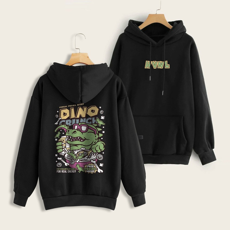 Parisdivarious Sweater Hoodie Jemper Dino Hijau Bahan Fleece Size S - XXL (Pria &amp; Wanita)