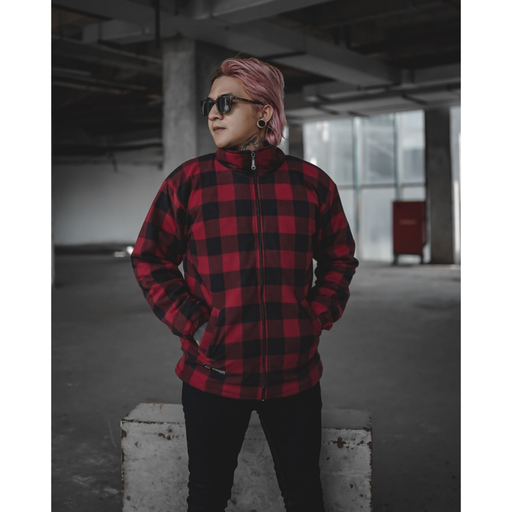 Jaket Plaid Pria Jaket Kemeja Flanel Musim Dingin Bahan Polar