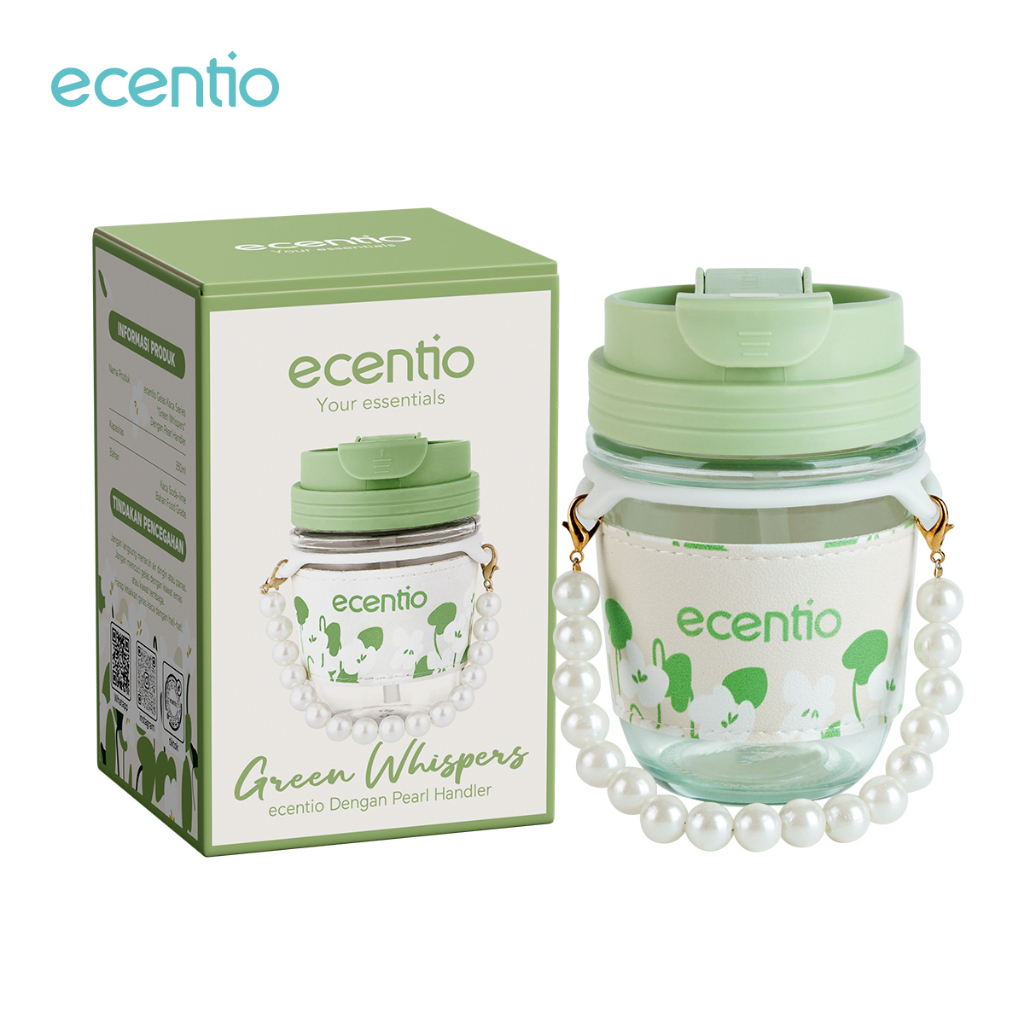 ecentio Gelas tumbler aesthetic Dengan Strap Mutiara / Gelas Minum Kaca Simple Elegan Water Bottle Cup For Coffee / Gelas 350ml