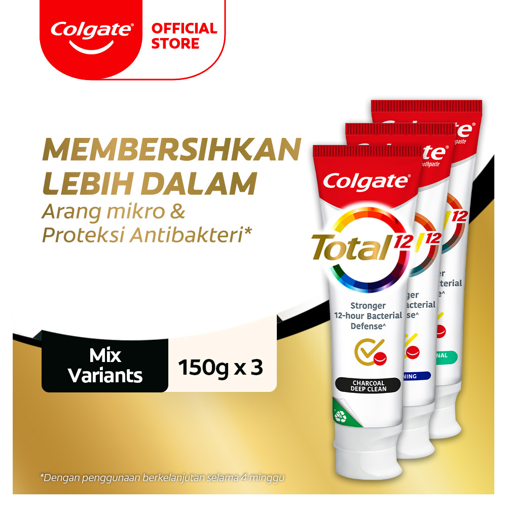 Colgate Total Whitening + Charcoal Deep Clean + Professional Clean Gel Toothpaste 150g - Pasta Gigi 