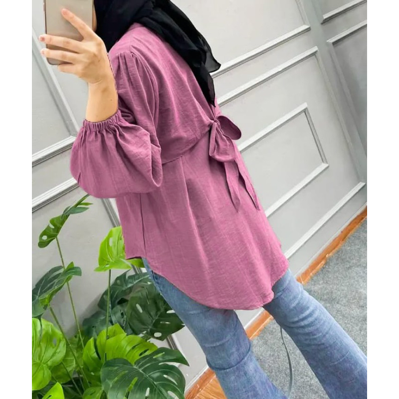 Blouse Polo Linen Pita Belakang Vivian