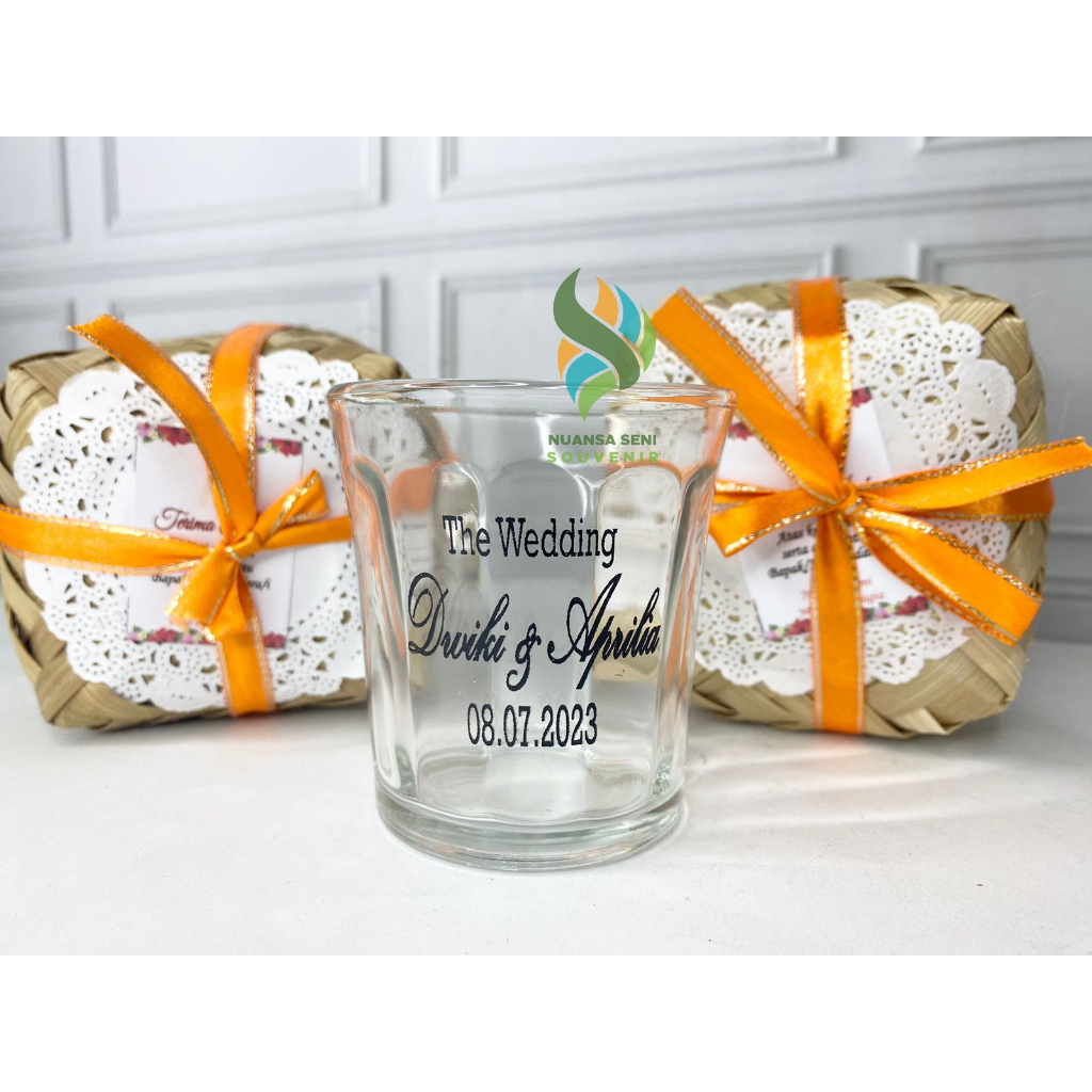 Souvenir Gelas Kopi Kaca Kecil Cangkir Minum Jamu Mug Beling Mini Tumbler Sablon Custom