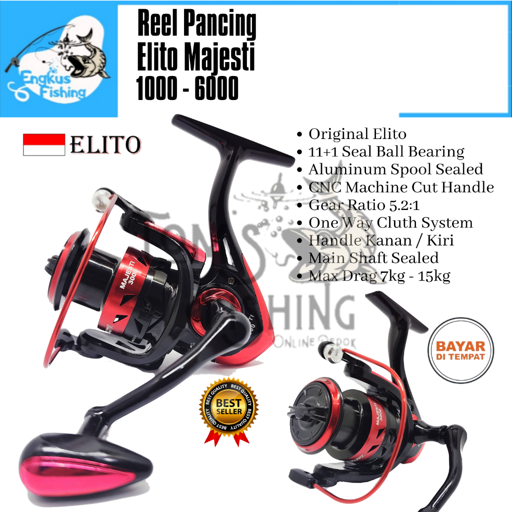 Reel Pancing Elito Majesti 1000 - 6000 (11+1 Seal Beaaring) One Way Spool Alumunium Murah - Engkus Fishing
