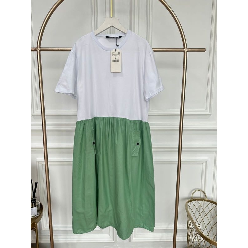 Zr cotton combination pocket simple dresss