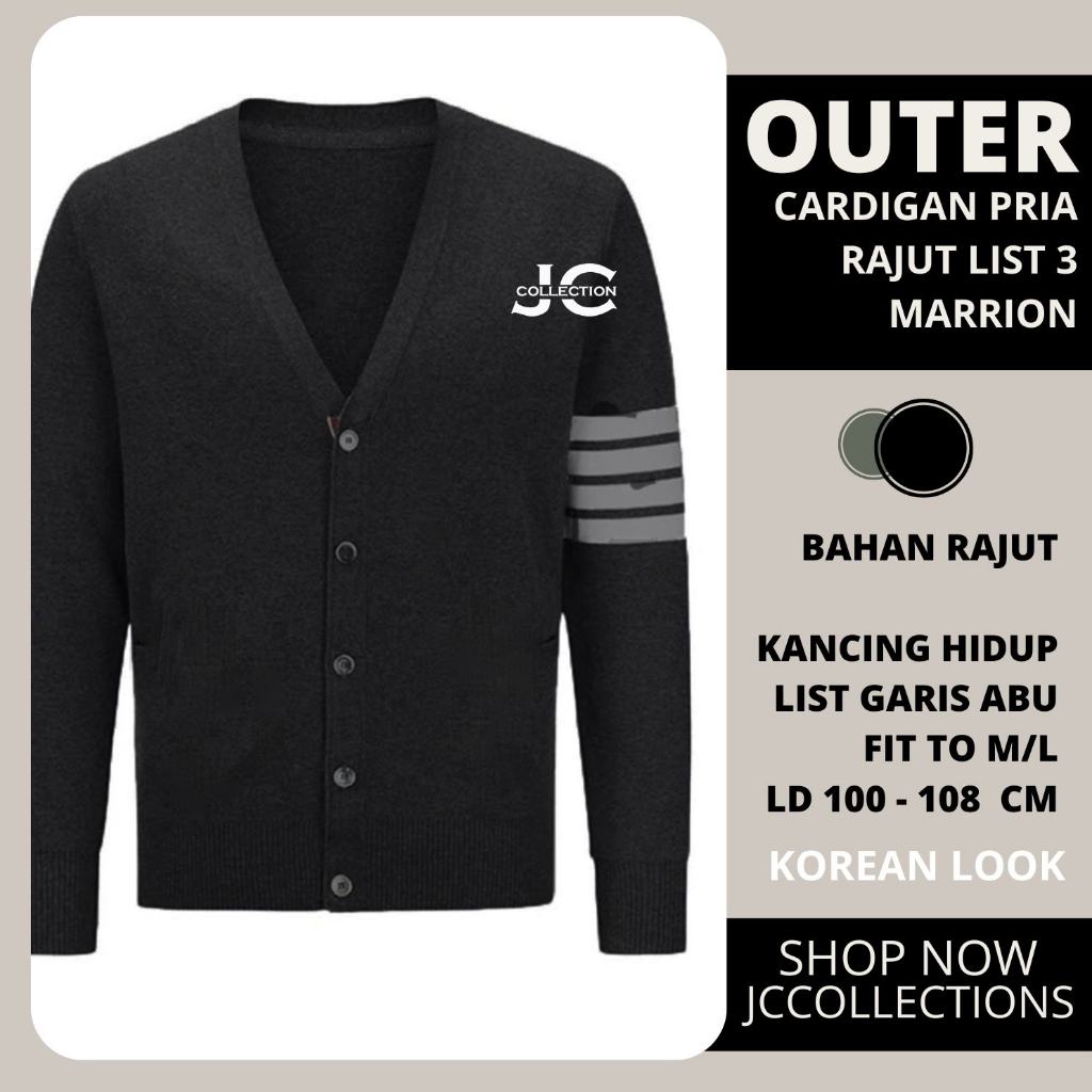 Outer Kardigan Cowok Variasi List Abu Marrion / Cardigan Rajut Pria Korean Look Variasi Garis JCCollections