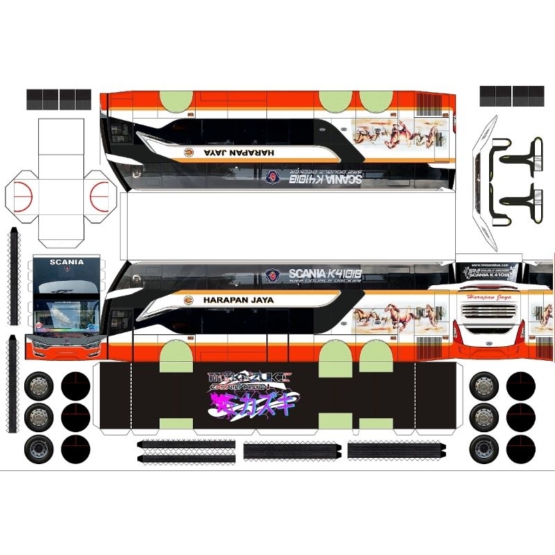 Lembaran PaperCraft Bus Harapan Jaya SR2 XDD Skala 1:50