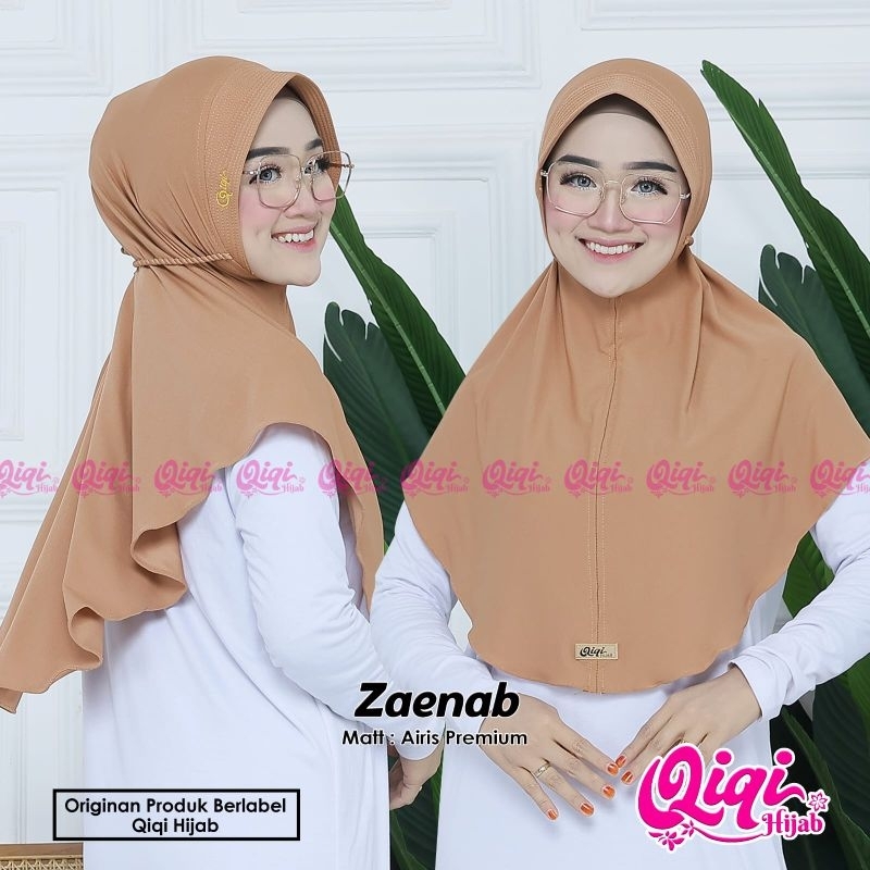 (Qiqi Hijab) ZAENAB •jilbab instan airish premium•kerudung instan pet tali kepang