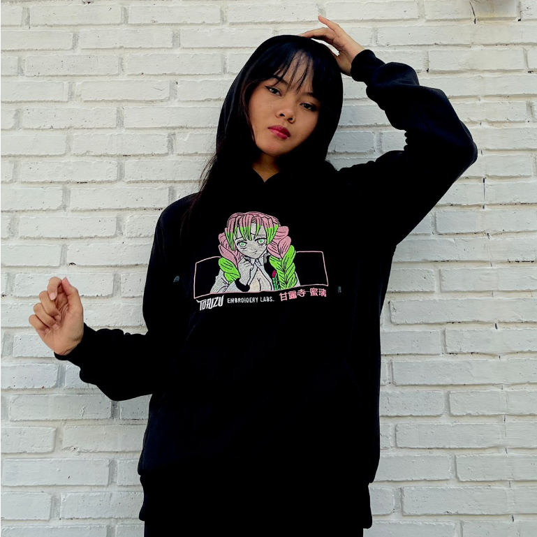 Torizu Hoodie Mitsuri Kanroji Embroidery Black Anime Manga Demon Slayer Premium Unisex