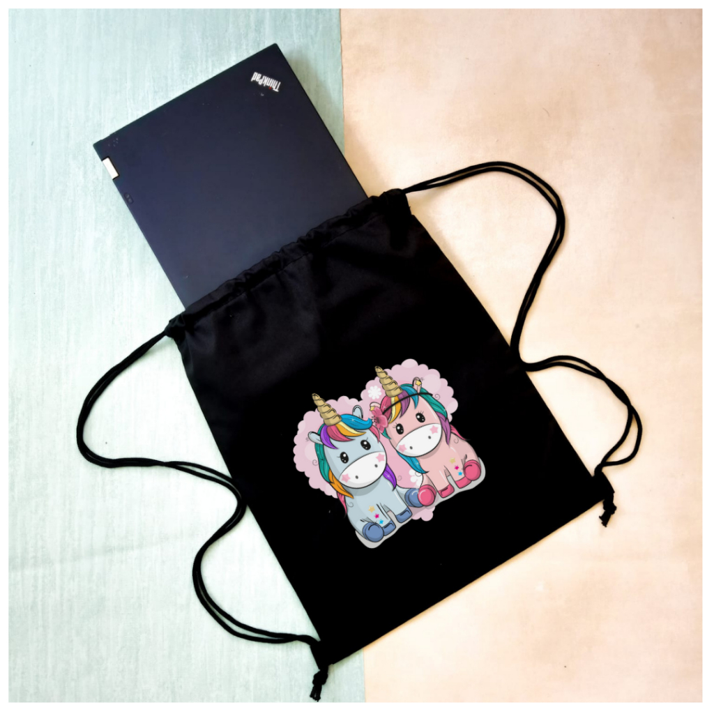 Stringbag Full Colour Twin Unicorn tas ransel serut drawstring sekolah kampus anak merchandise viral || Kiiyoomii ||