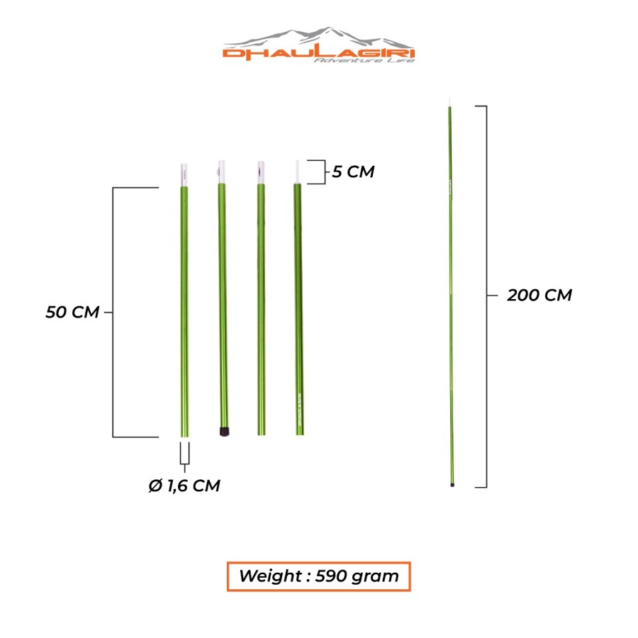 Tiang Flysheet 2x200 cm Awning Pole Kuat Aluminium Original Dhaulagiri