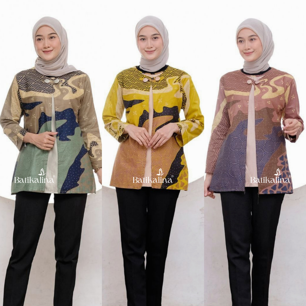 Baju Batik Wanita Modern Atasan Blouse Batik Kerja Kantor Wanita