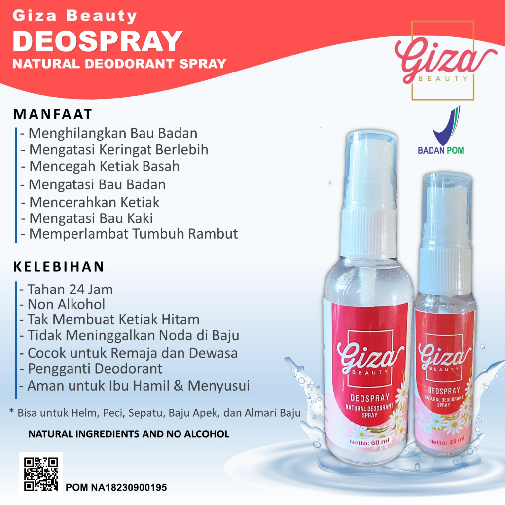 (Grosir 60 ML) DeoSpray Giza Beauty Natural Deodorant Spray