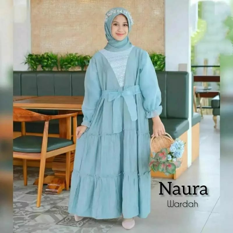 Dress Muslim Remaja Terbaru/ Gamis Anak 7-11 Tahun/ Naura Kids FREE Jilbab Crinkle Airflow Premium/ Baju Anak Perempuan