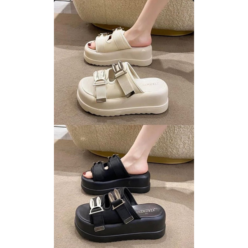 sandal bunny wedges premium import