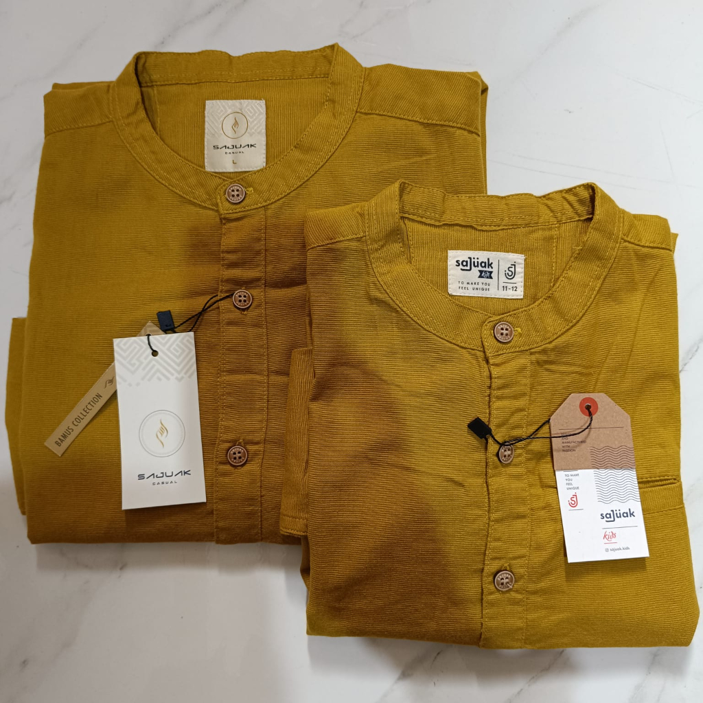 MUSTARD BAJU KEMEJA KOKO KEMKO COUPLE PASANGAN AYAH ANAK LENGAN PANJANG DAN PENDEK KANCING FULL ORIGINAL SAJUAK