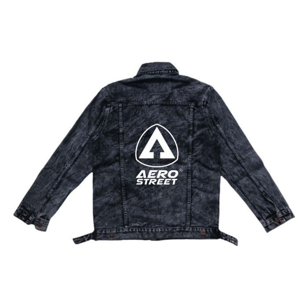 Hipokrit Official Store | COD - Jaket Jeans Denim Printing Gambar Belakang Snow Black Sandwosh AEROS