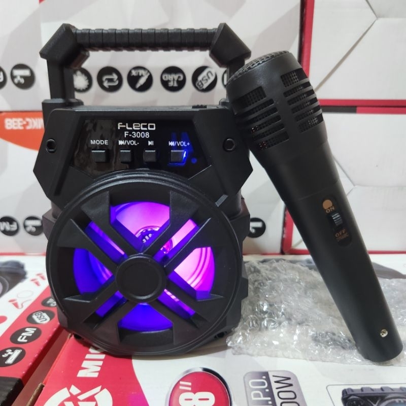 SPEAKER BLUETOOTH MIC KARAOKE FLECO F3007/F3008 RADIO FM SALON AKTIF MINI WIRELESS SUPER BASS SPEAKER PORTABLE