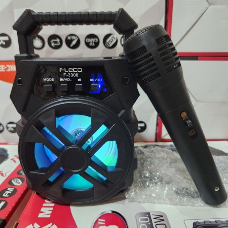 SPEAKER BLUETOOTH MIC KARAOKE FLECO F3007/F3008 RADIO FM SALON AKTIF MINI WIRELESS SUPER BASS SPEAKER PORTABLE