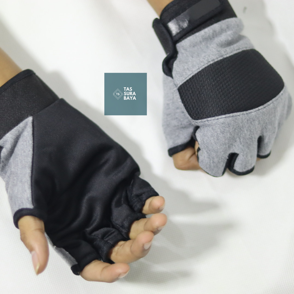 Sarung Tangan Polos Setengah Jari Hitam Sepeda Motor Pendek Premium Montor Jempol Pria Anak Wanita Original Ojol Buntung Glove Half Finger Touch Screen