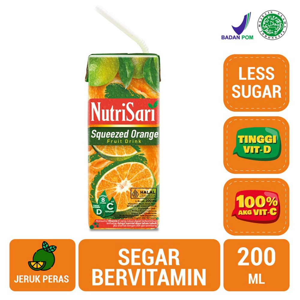 

Nutrisari Squeezed Orange Fruit Drink Less Sugar 200 ml