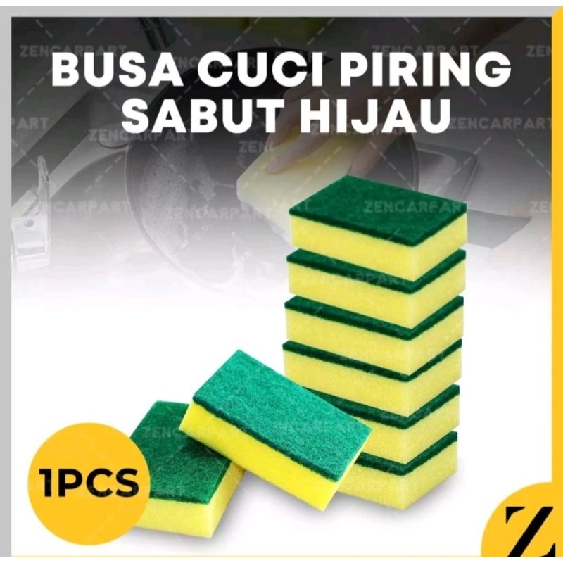 BUSA CUCI PIRING / SABUT HIJAU / SPON KUNING KOTAK 2 SISI