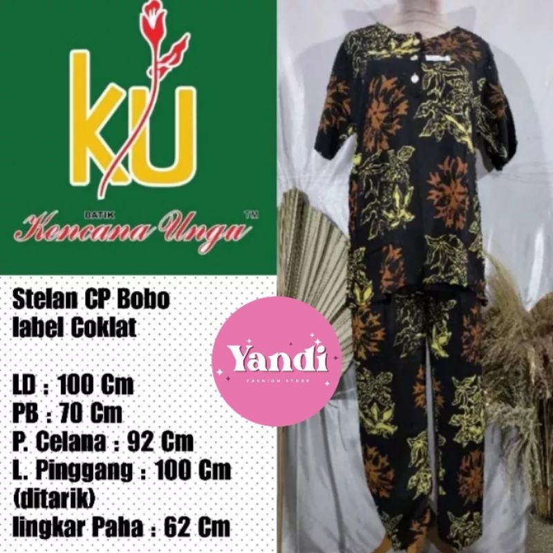 KENCANA UNGU ORI STELAN CP BOBOK / CELANA PANJANG LENGAN PENDEK LD 100 CM LABEL COKLAT