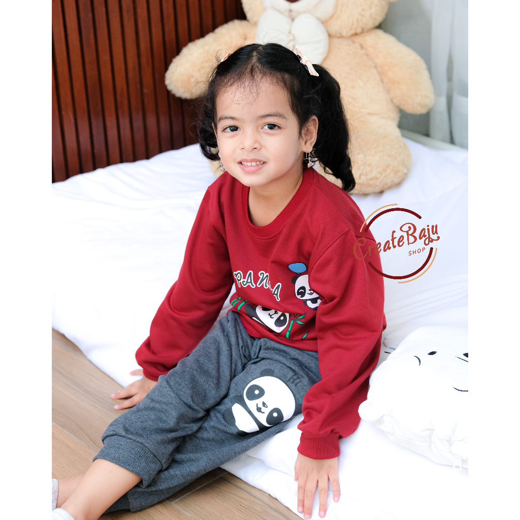 PIYAMA ANAK PEREMPUAN MOTIF PANDA 1-10 TAHUN BAJU TIDUR ANAK LENGAN PANJANG TERMURAH