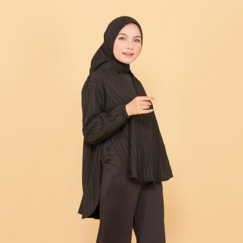 Outer Wanita Lady Crush Garis Blouse Belah Samping Ot01pa