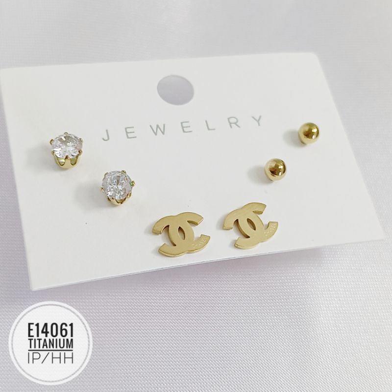 Anting titanium set 3 pcs gold E14061