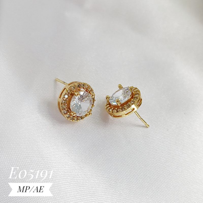 Anting tusuk bulat permata zircon mewah gold E05191