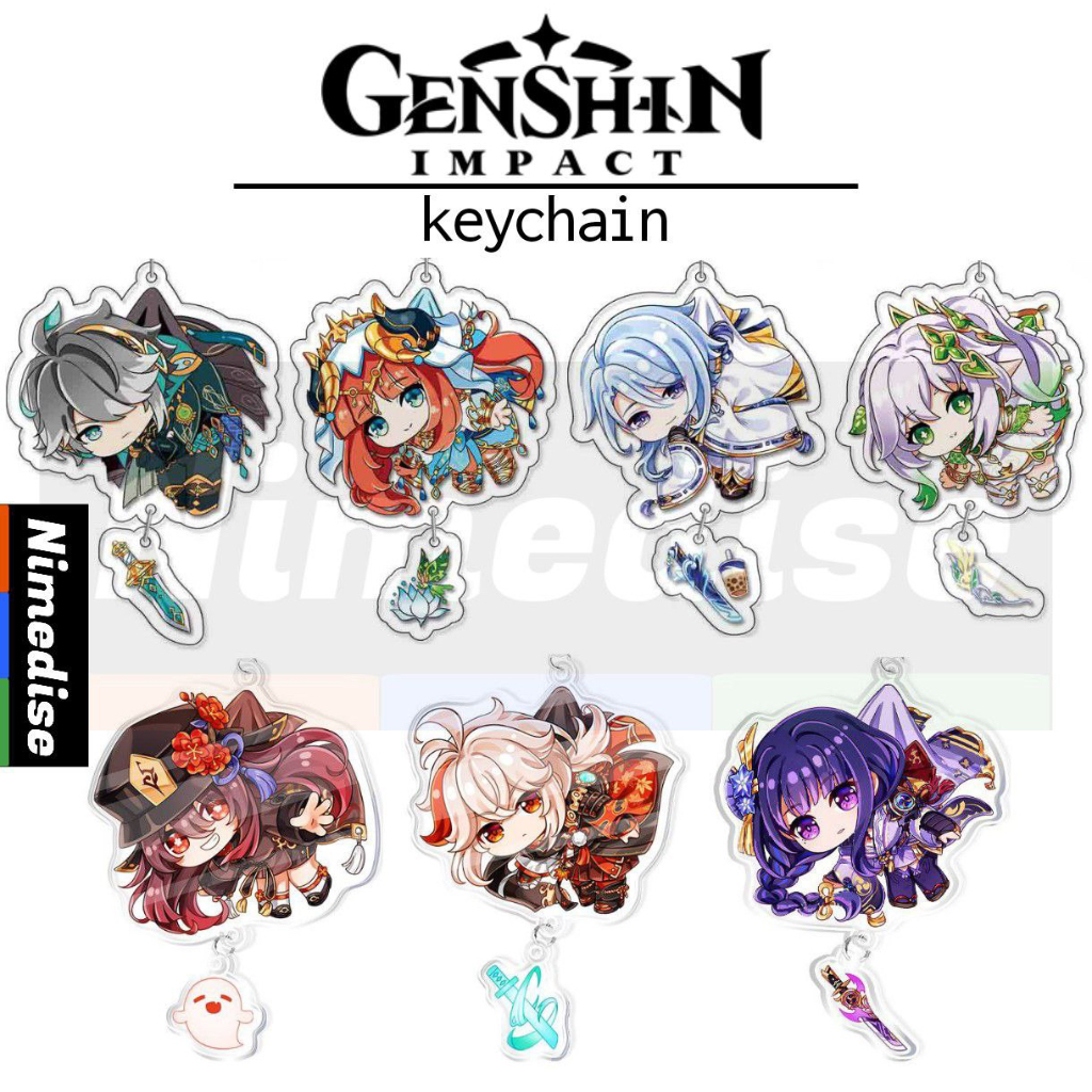 Gantungan Kunci Akrilik Genshin Impact Transparan Keychain Gift Souvenir Hadiah Anime Kado Figure Resin Char Game Character Cibi Mini Imut Hu Tao Kazuha Raiden Scaramouche