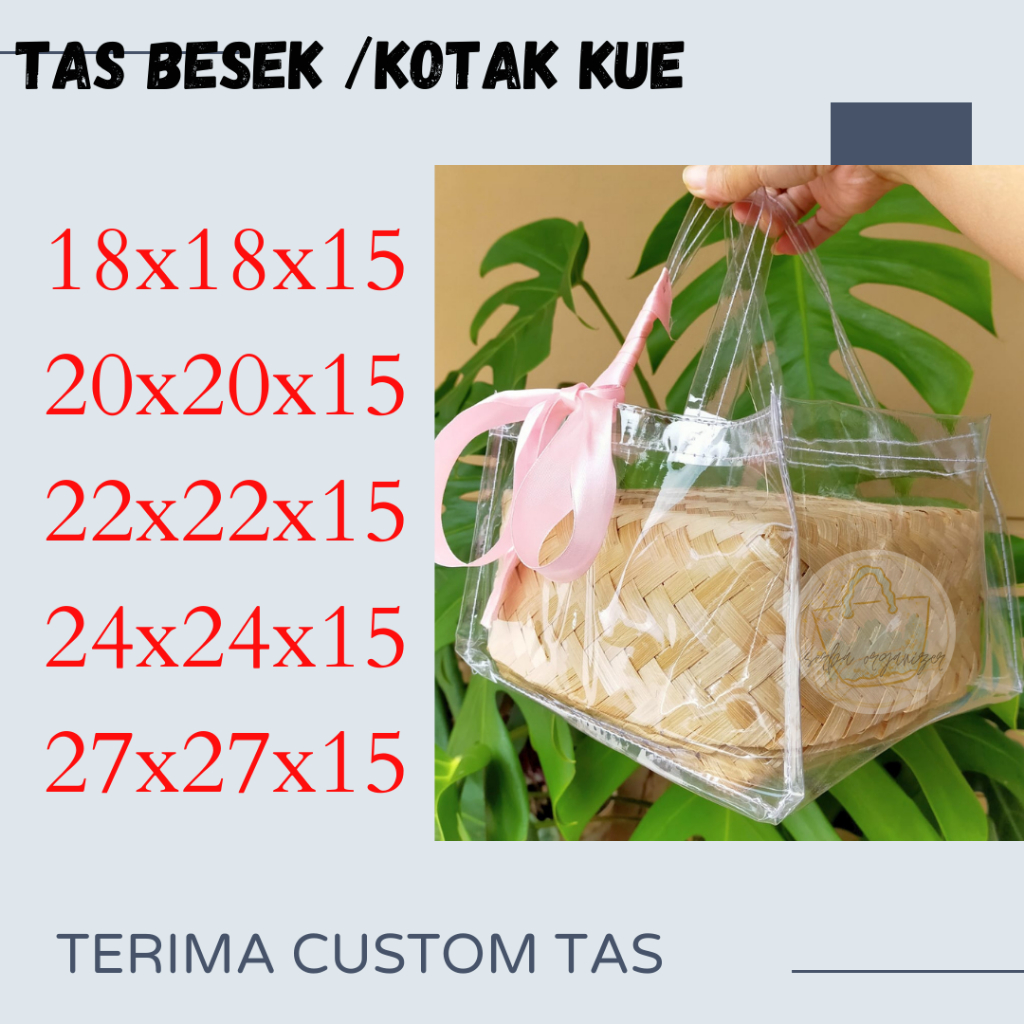 

Tas Besek 24x24 tas goody bag 22x22 24x24 27x27 tas kotak kue bolu , tas kotak Nasi 25X25 / Tas pvc