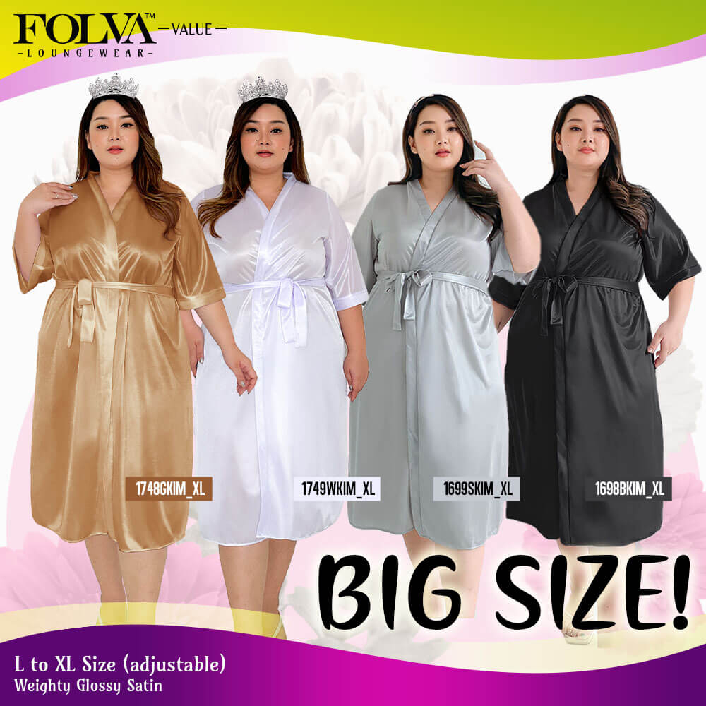 FOLVA Kimono Wanita Sleeping Robe Baju Tidur Satin Big Size