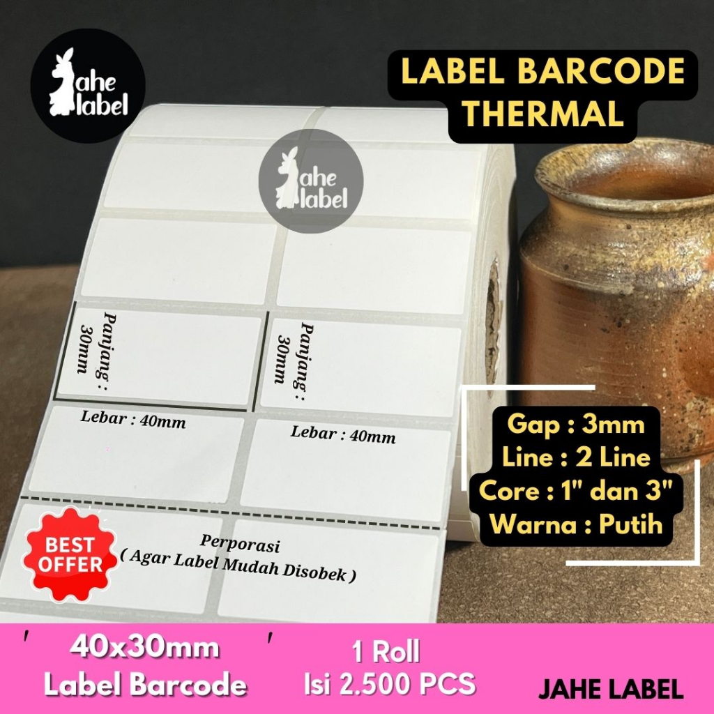 

LABEL BARCODE 40 X 30 KERTAS STICKER LABEL SEMICOATED 40x30
