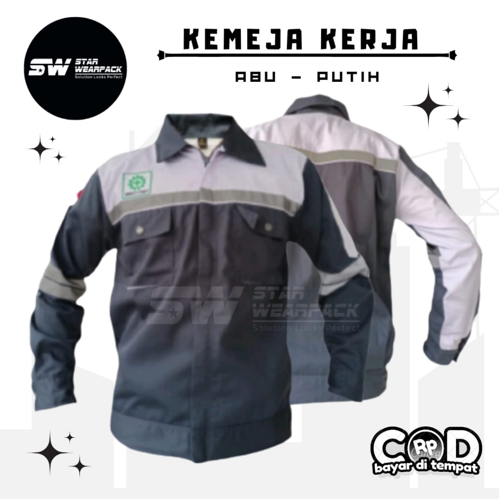 Star Wearpack - Baju Seragam Proyek Kerja Lapang Warna Abu Kombinasi Putih