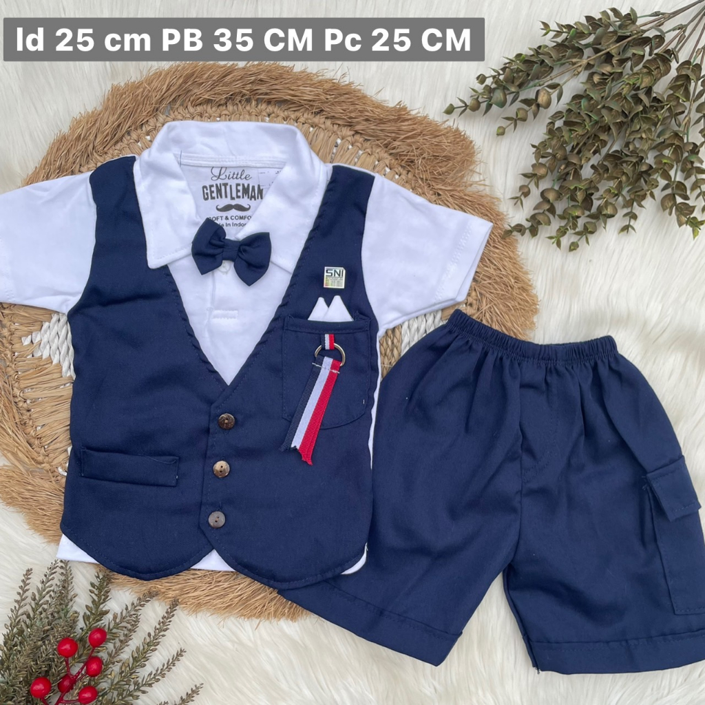 Baju Setelan bayi laki laki 0-8 bulan motif keren pergi kondangan ootd tuxedo Rompi nyambung