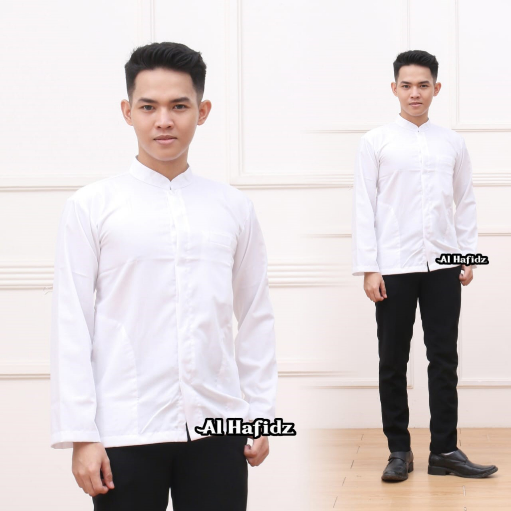 Baju Koko Habaib Haibah Gus Azmi Azzahir Motif Polos Lengan Panjang