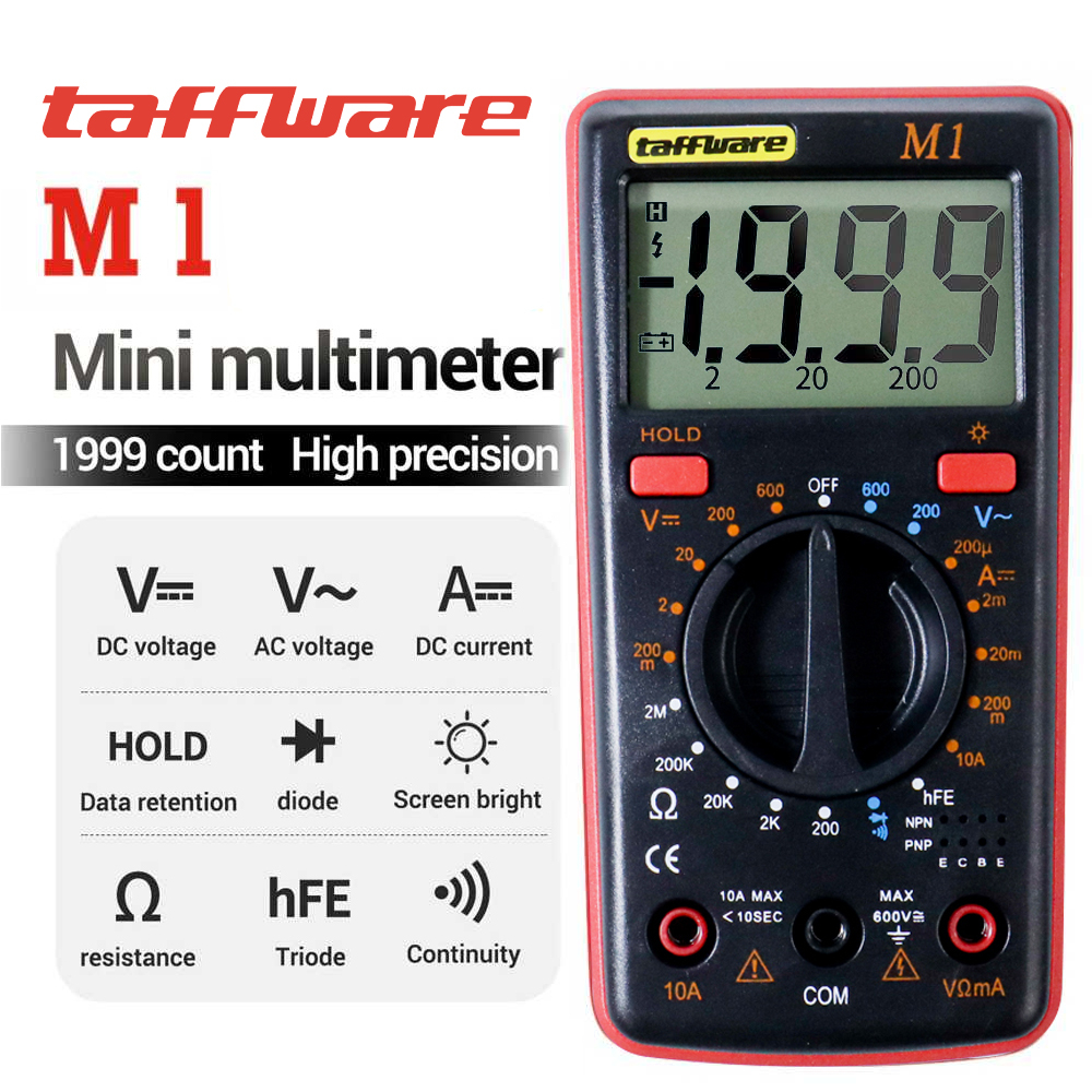 Taffware Digital Multimeter Voltage Tester - M1 - Black/Red