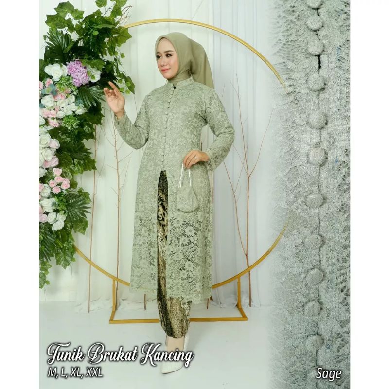 Setelan Kebaya Tunik Kancing Kebaya Brokat Modern Baju Kurung Model Busui
