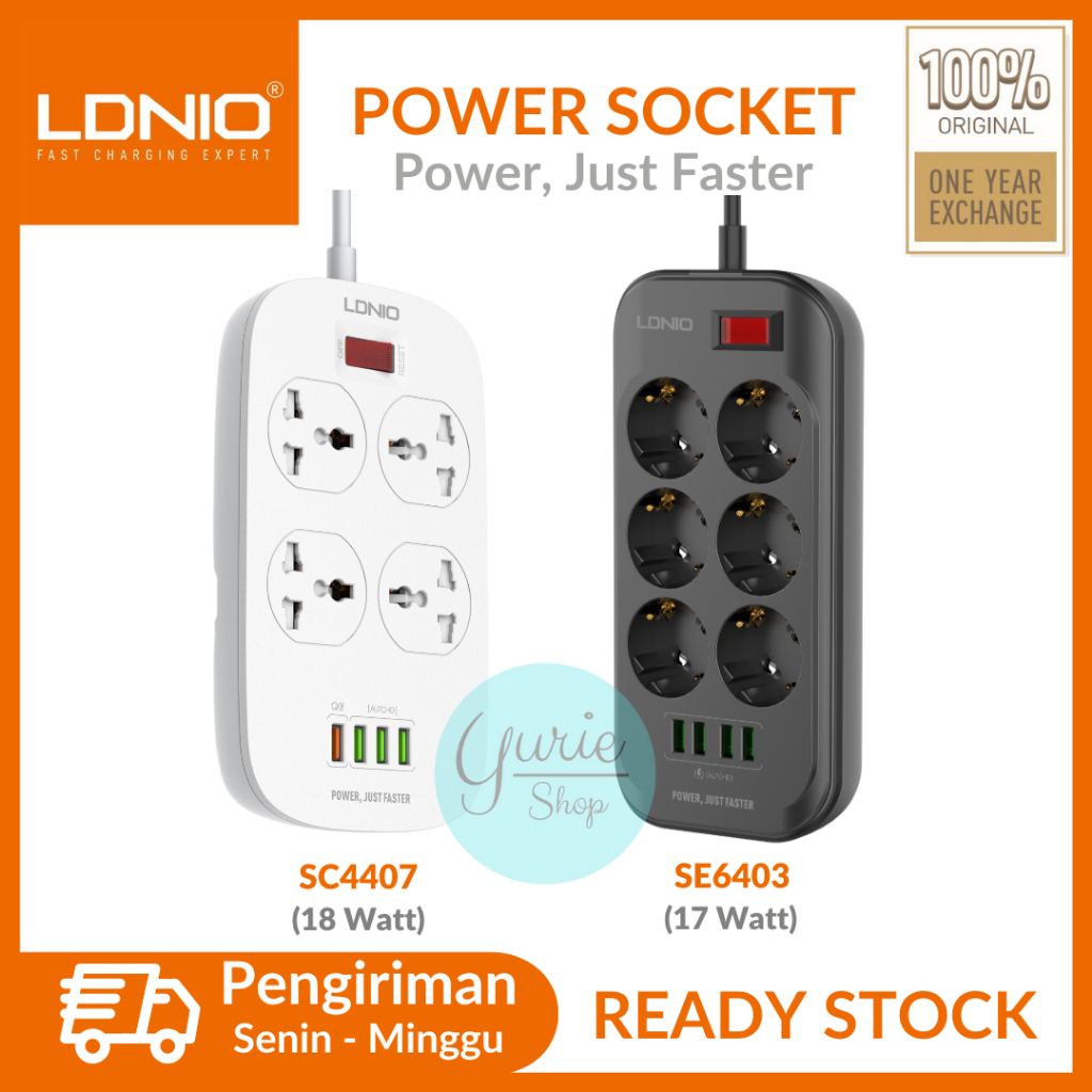 LDNIO Stop Kontak Power Socket SC4407 SE6403 Colokan Listrik USB-A QC Fast Charging