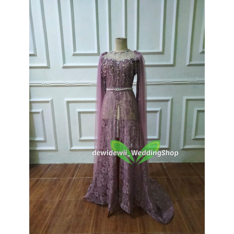 Kebaya Pengantin Cantik / Broklat Ekor Panjang + Slayer - Ungu Lavender