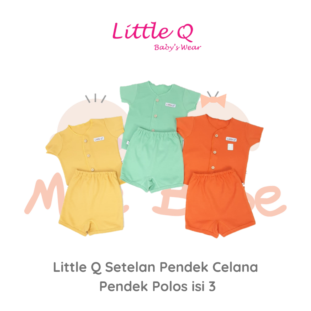 [Size NB] Little Q Setelan Polos Pendek Kancing Tengah Celana Pendek Isi 3 Pcs