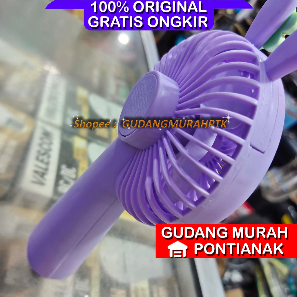 Kipas Cas Bisa Bawa Bawa Minifan Charge Portable Model Kelinci Warna Random Angin kencang dan lembut