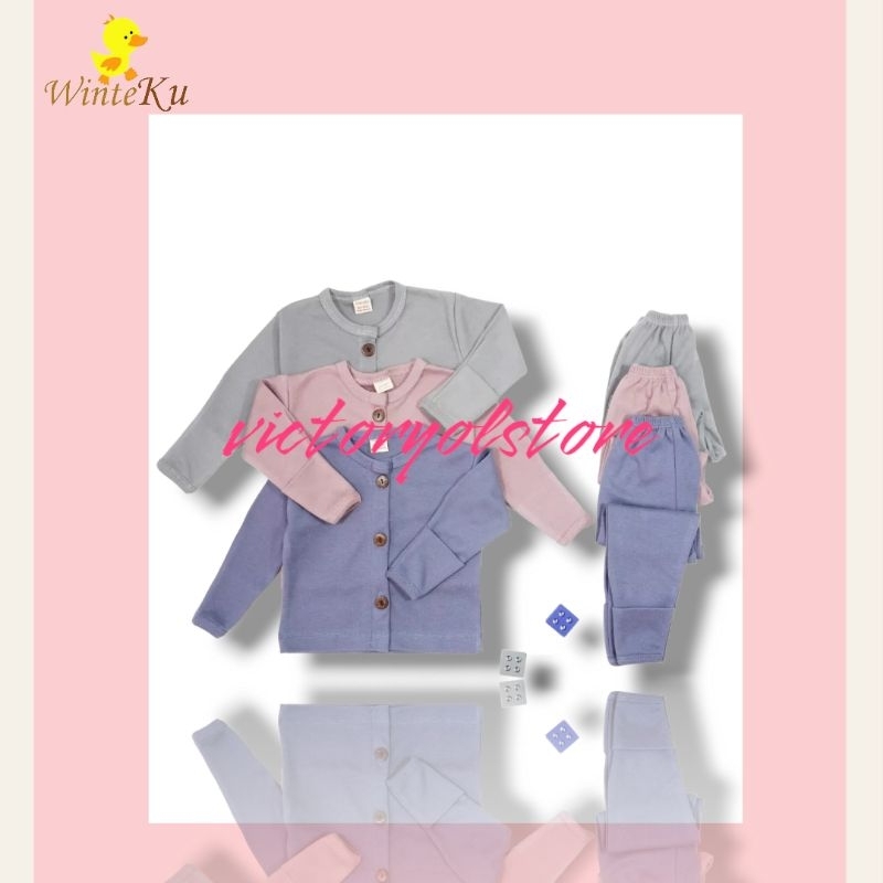 Winteku Piyama / Setelan Baju Kancing Panjang + Celana Panjang Polos