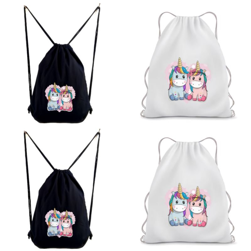 Stringbag Full Colour Twin Unicorn tas ransel serut drawstring sekolah kampus anak merchandise viral || Kiiyoomii ||