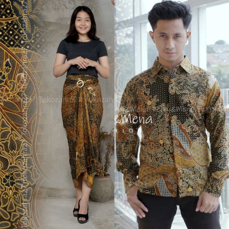 Couple Kemeja Batik Rok Lilit batik Lengan Panjang MOTIF AUREL